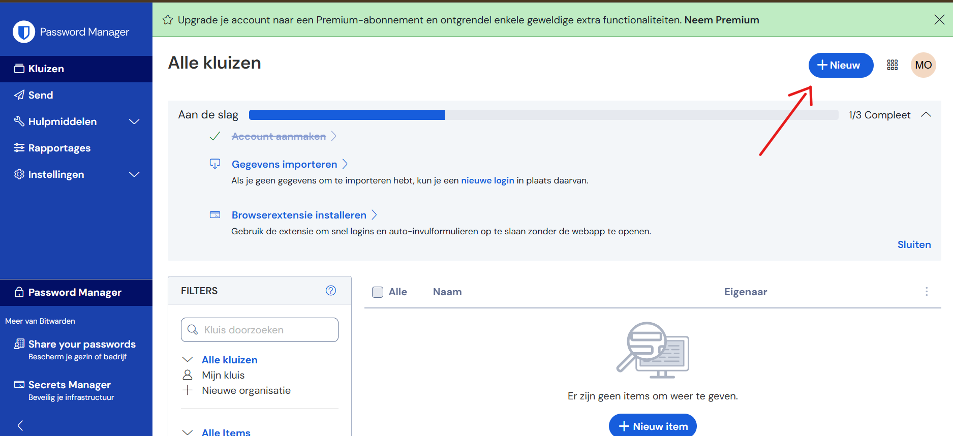 Nieuw item aanmaken in Bitwarden